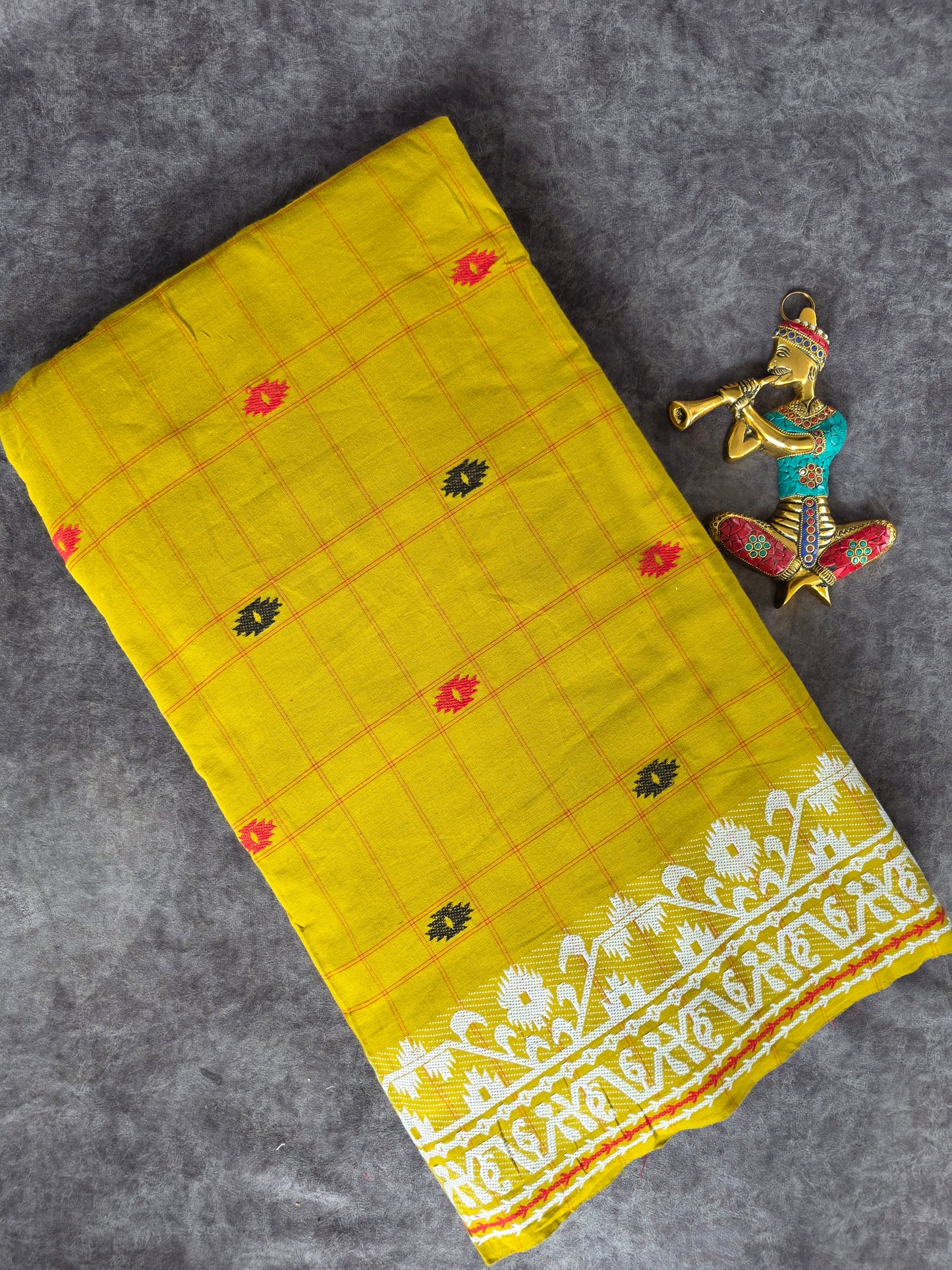 Prewashed Jamdhani Checked Pure handloom cotton running material (0.5 mtrs) - HRM206