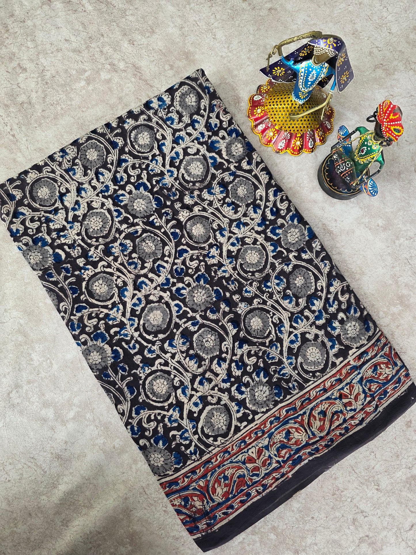 Handblock pure kalamkari cotton saree  - HS11