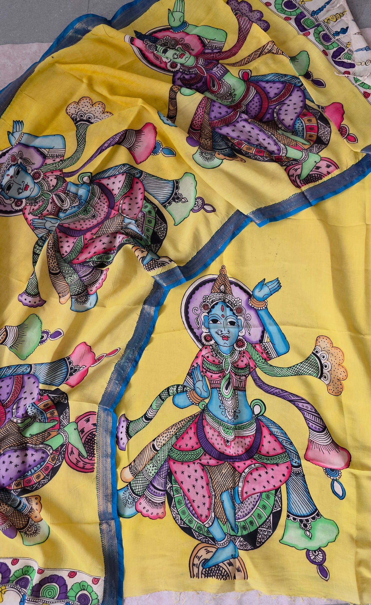 Handcrafted Kalahasthi Penkalamkari bangalore silk set - KH106