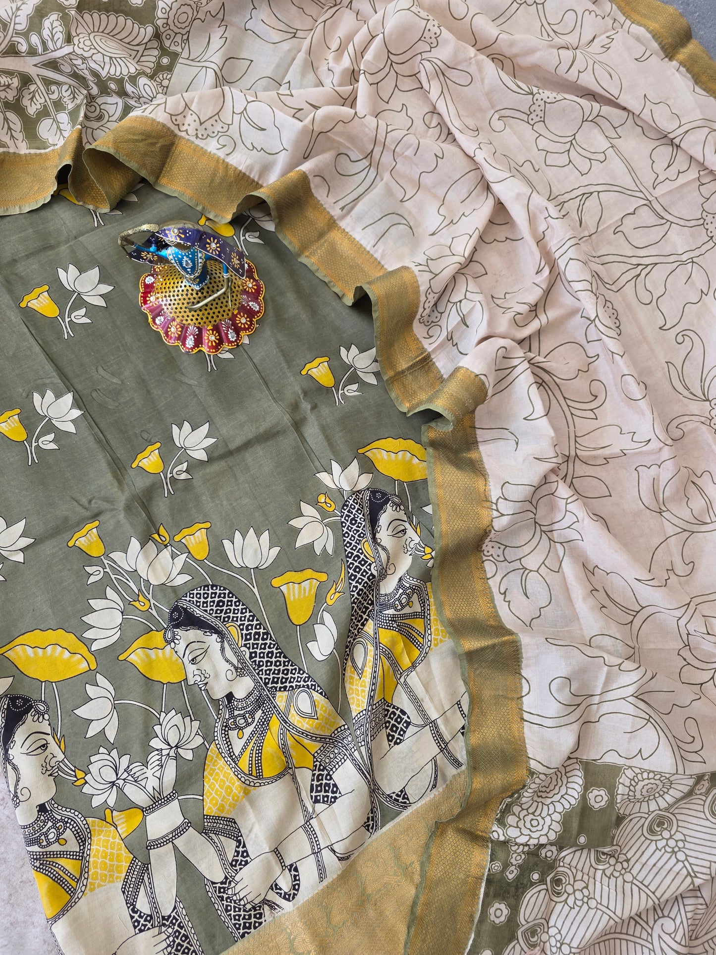 Premium Chennuri pure authentic kalamkari silk with kanchi border -AKS3