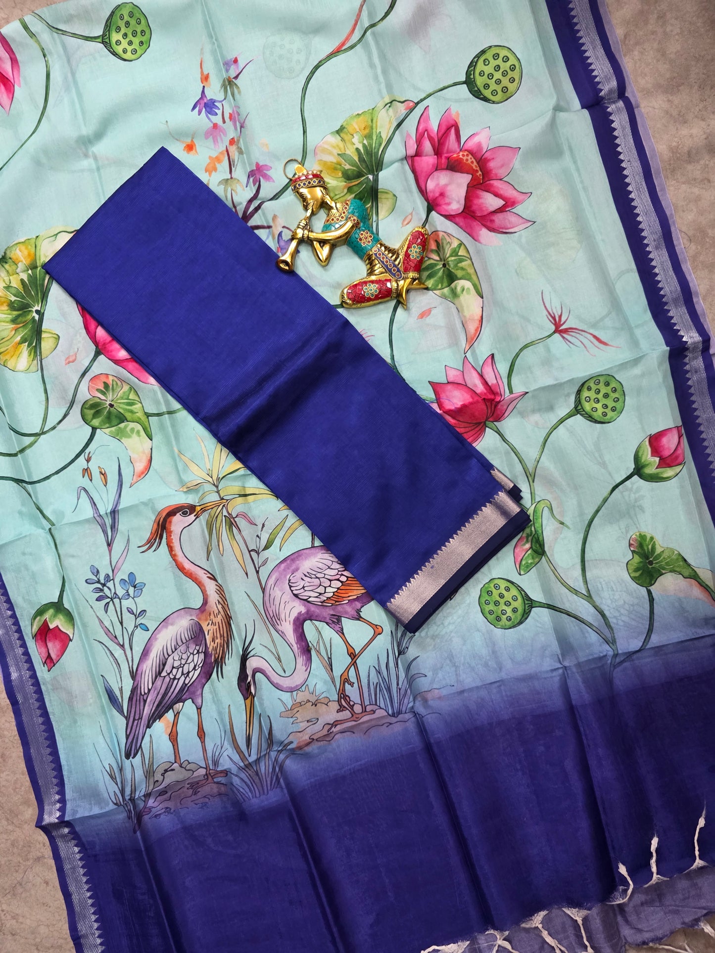 Handloom Mangalagiri silk top with digital mangalagiri silk shawl - RV124