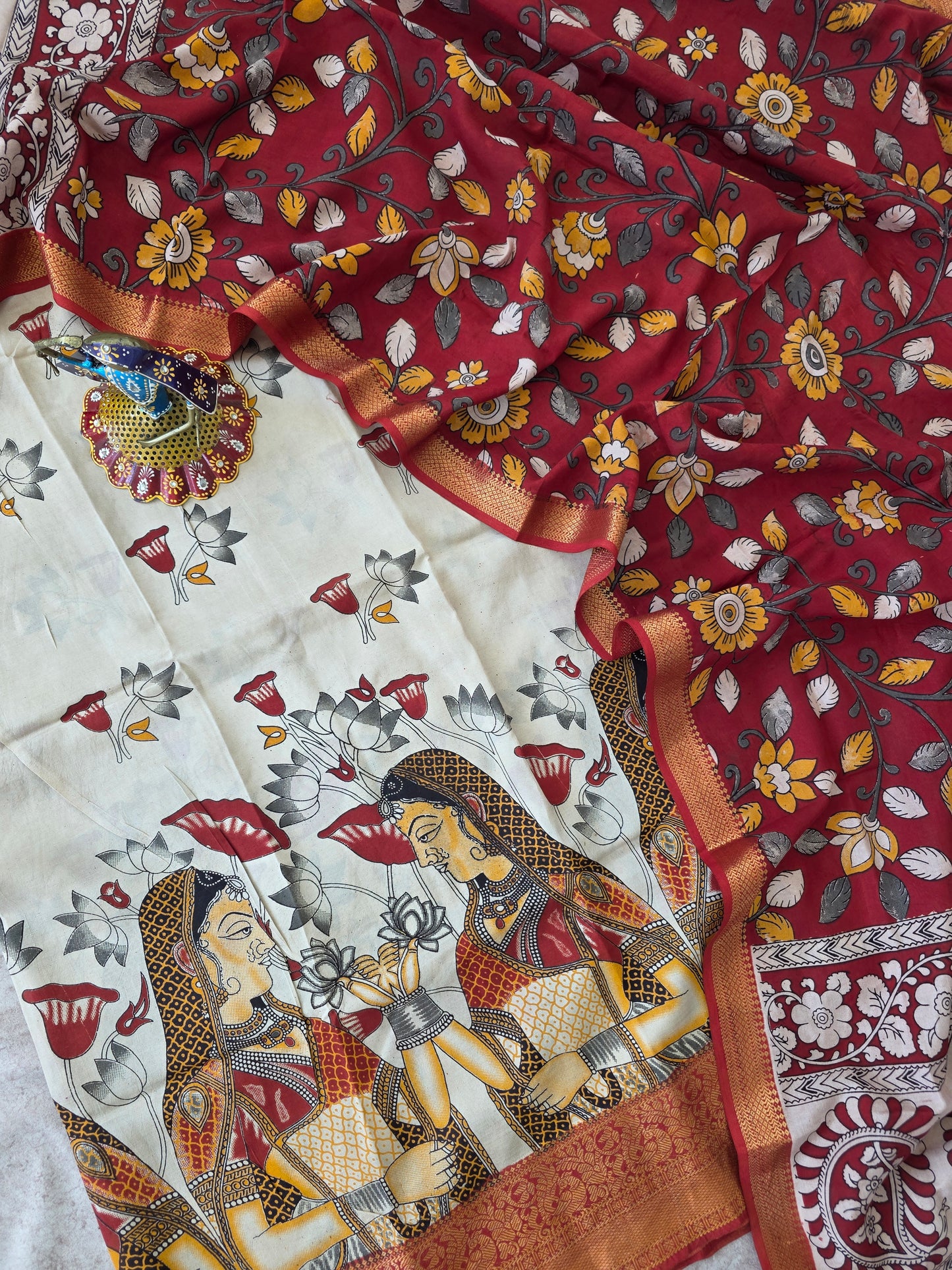 Premium Chennuri pure authentic kalamkari silk with kanchi border -AKS4