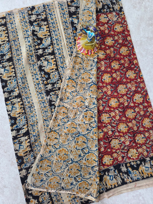 Handblock pure kalamkari cotton saree  - HS13