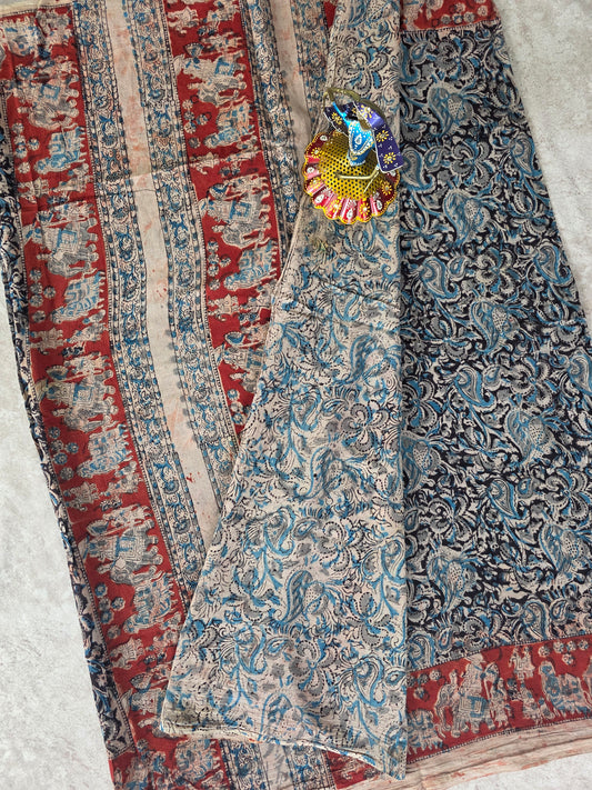 Handblock pure kalamkari cotton saree  - HS8