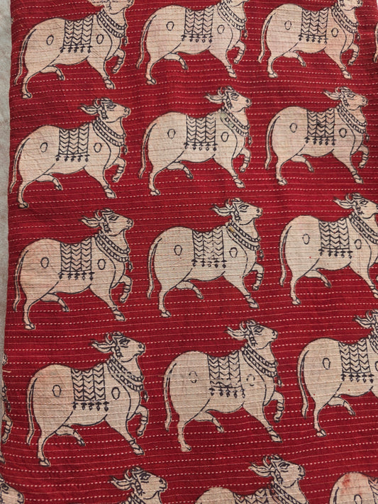 Pure kalamkari Kantha cotton running material (1 meter)- KM64