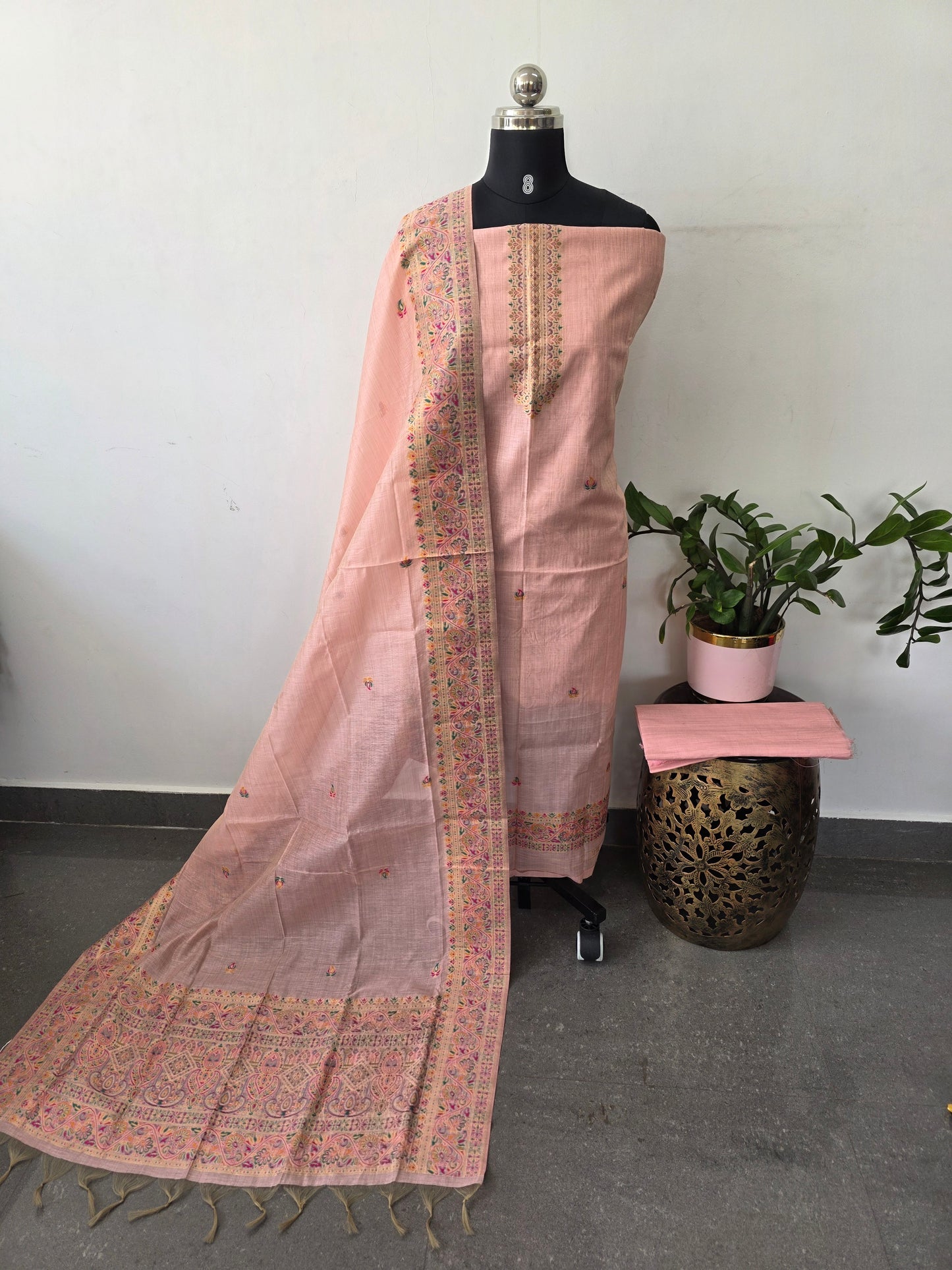 Premium silk cotton jamdhani set-AV369