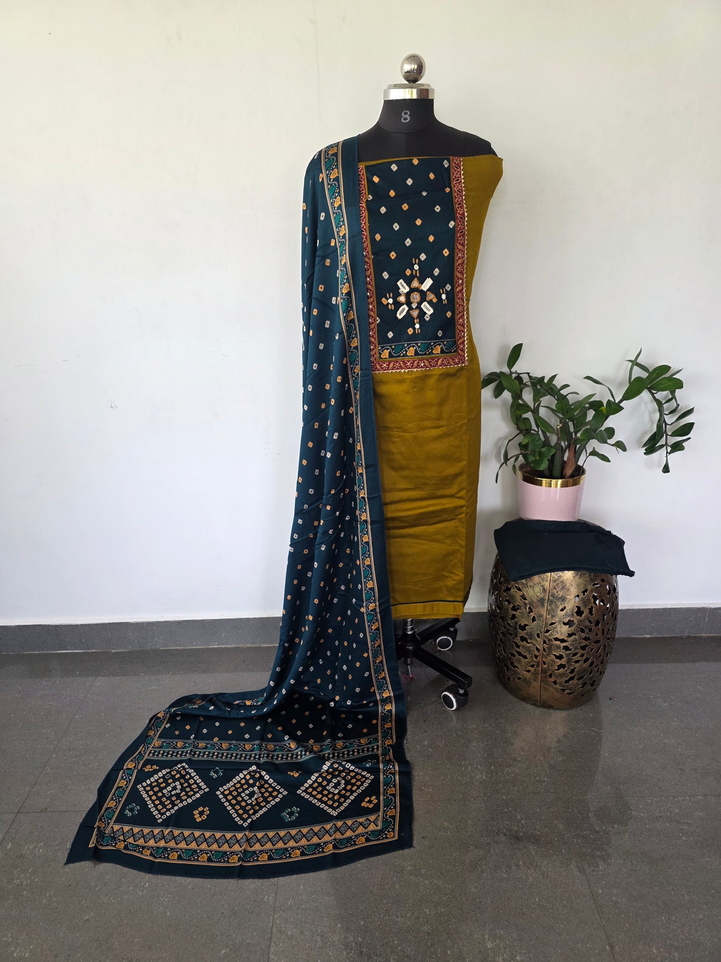 Kutch mirror work satin cotton set-SA6
