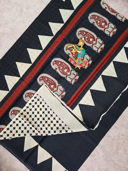 Handblock Jaipuri pure cotton saree - JA537