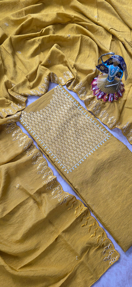 Fancy soft silk set - Yellow