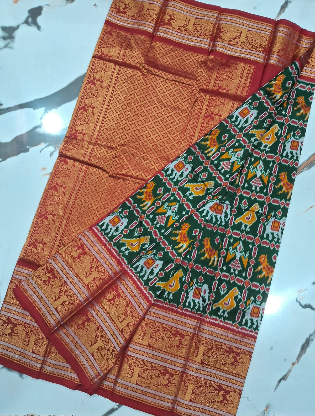 Mulbery ikkat kanchi border pattu saree-WW889