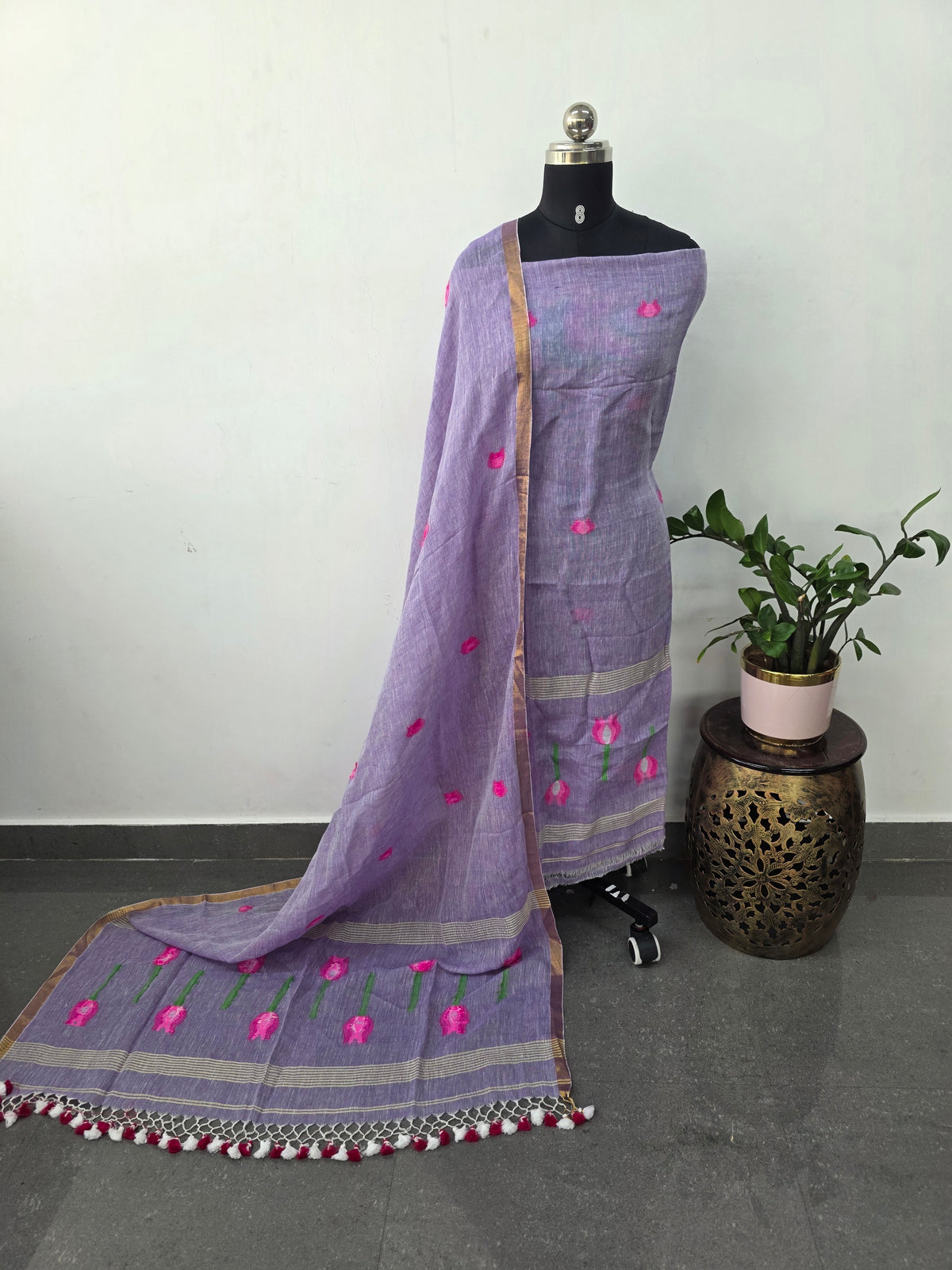 Premium handloom linen Tulip jamdhani set-JMM549