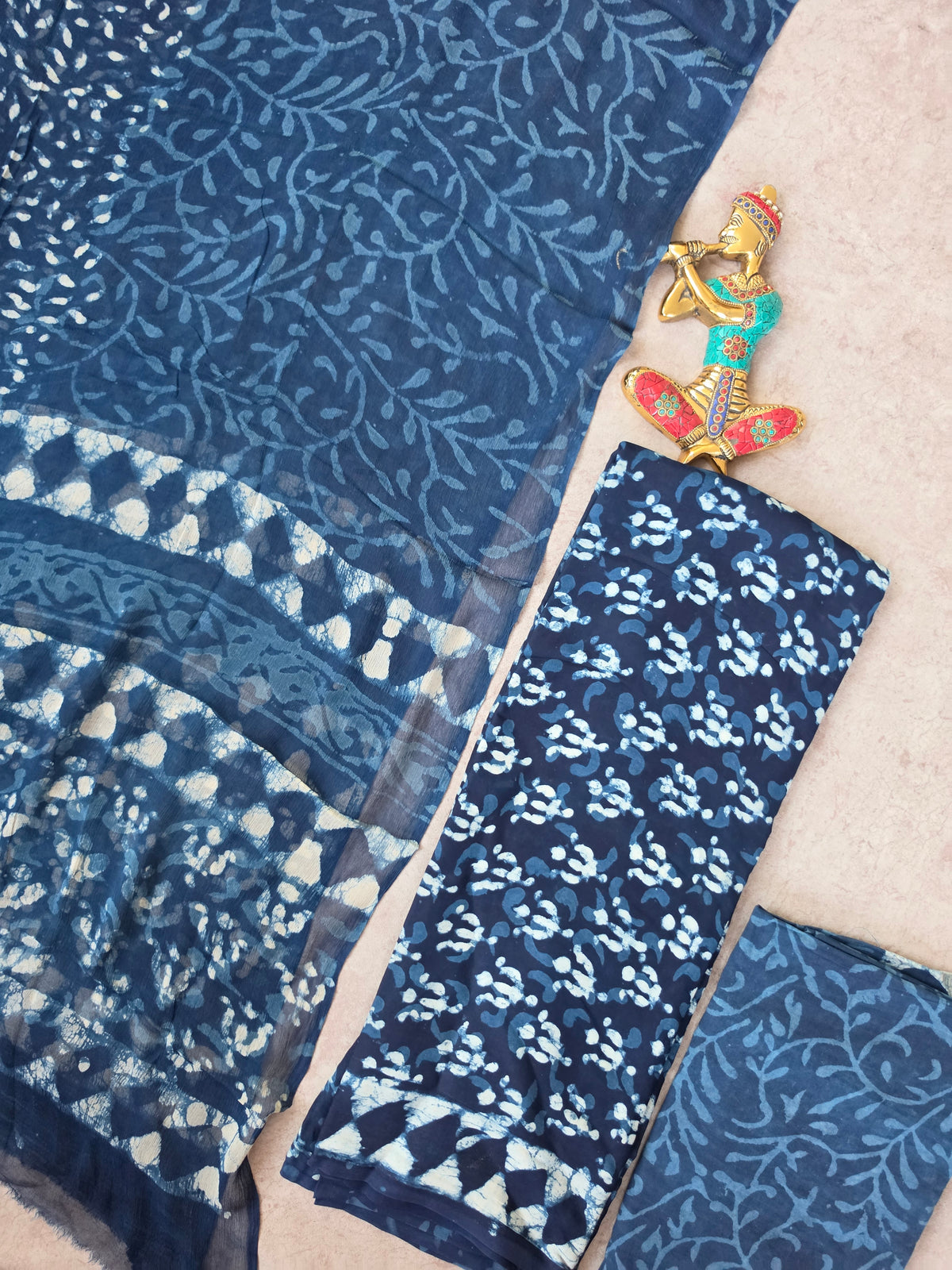 Modal Handblock Jaipuri silk set with chiffon duppatta- JA577