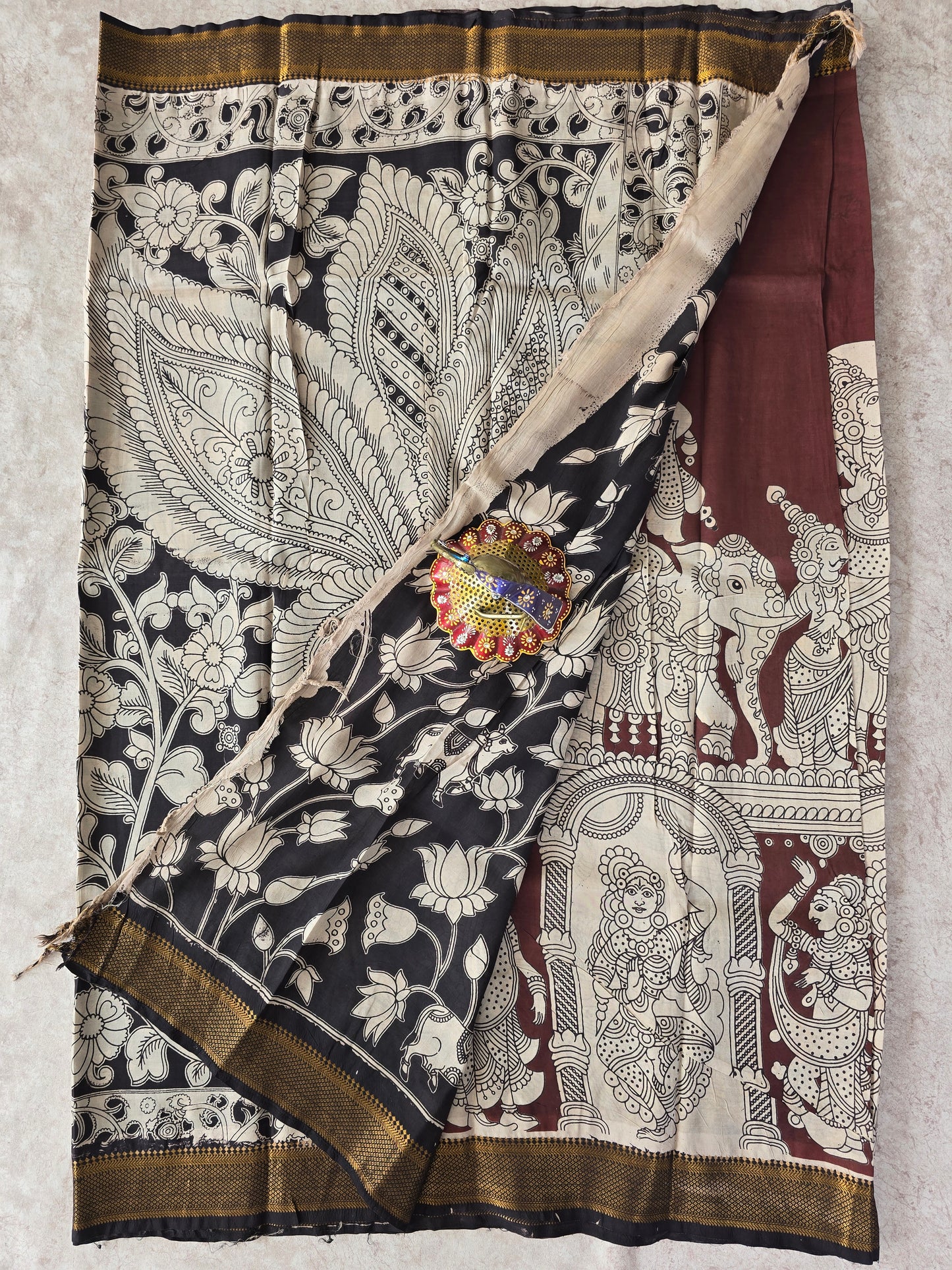pure chennuri kalamkari silk saree with nizam border - 2