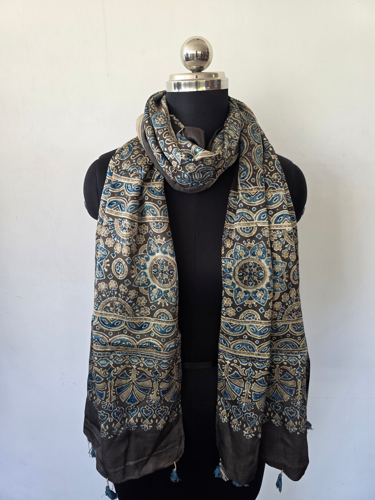 Ajrakh Handblock natural dyed mashru silk stole-MV33