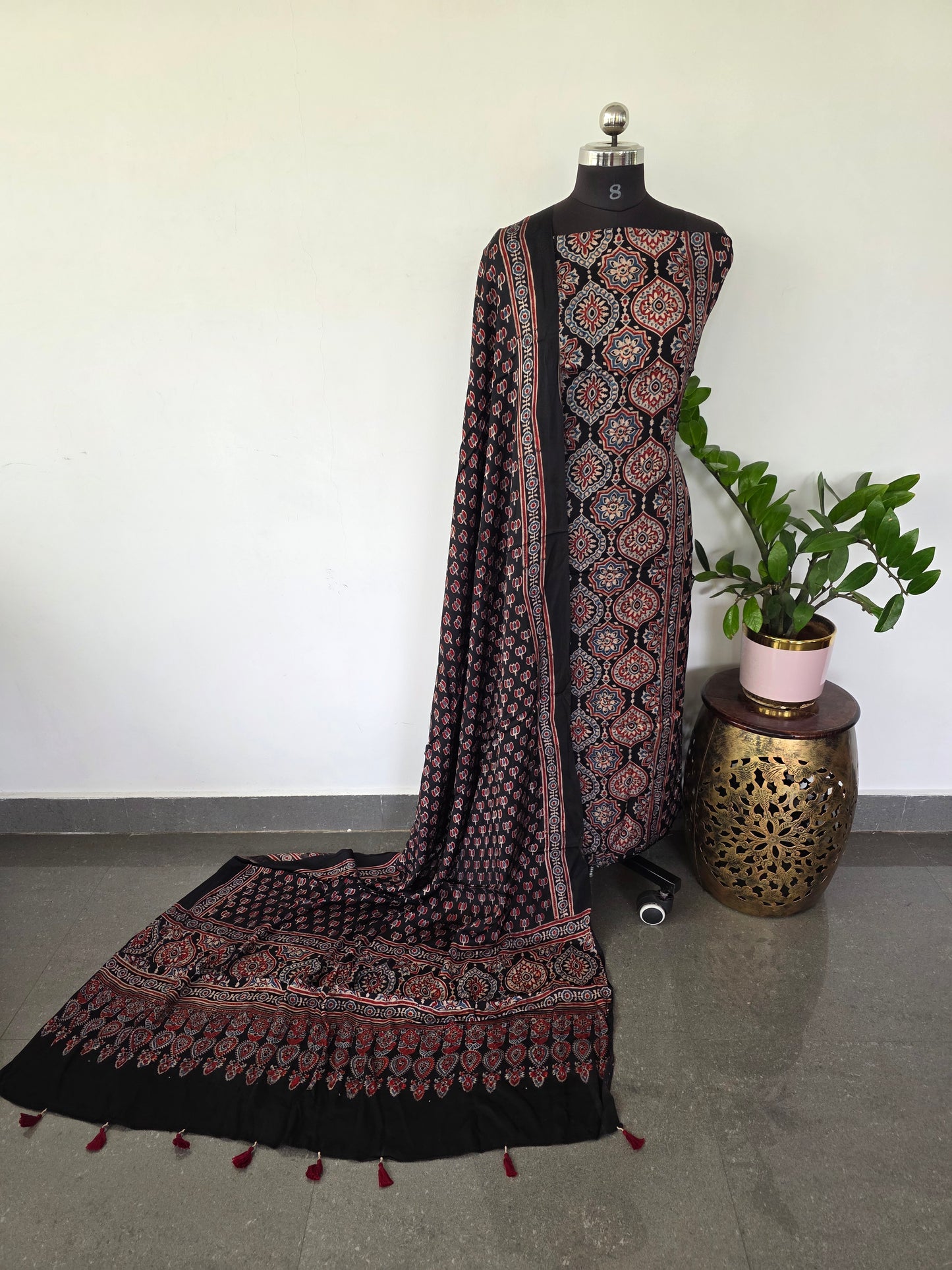 Handcrafted ajrakh modal silk set - HZ71
