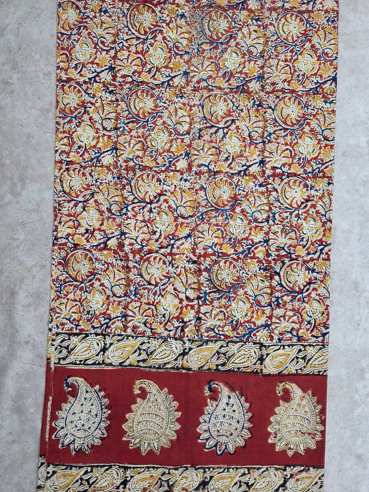 Handblock pure kalamkari cotton with border (2 pc set) - AK507