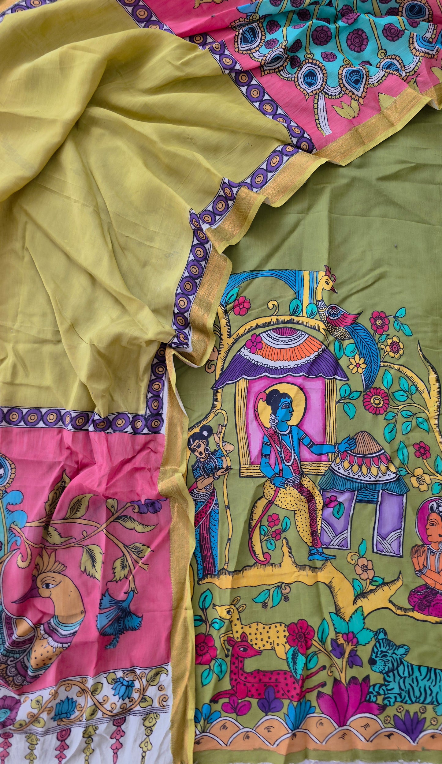 Handcrafted Kalahasthi Penkalamkari bangalore silk set - KH28