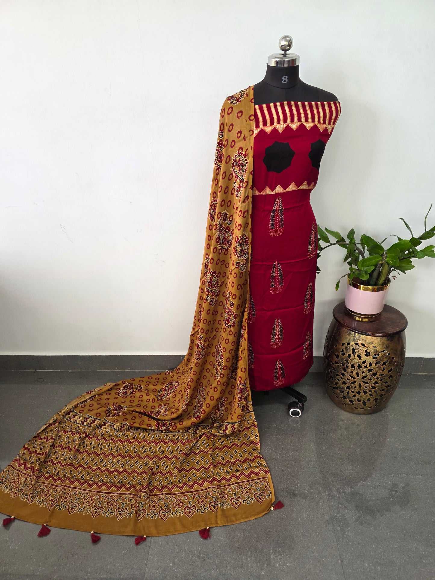 Handcrafted ajrakh modal silk set - HZ106