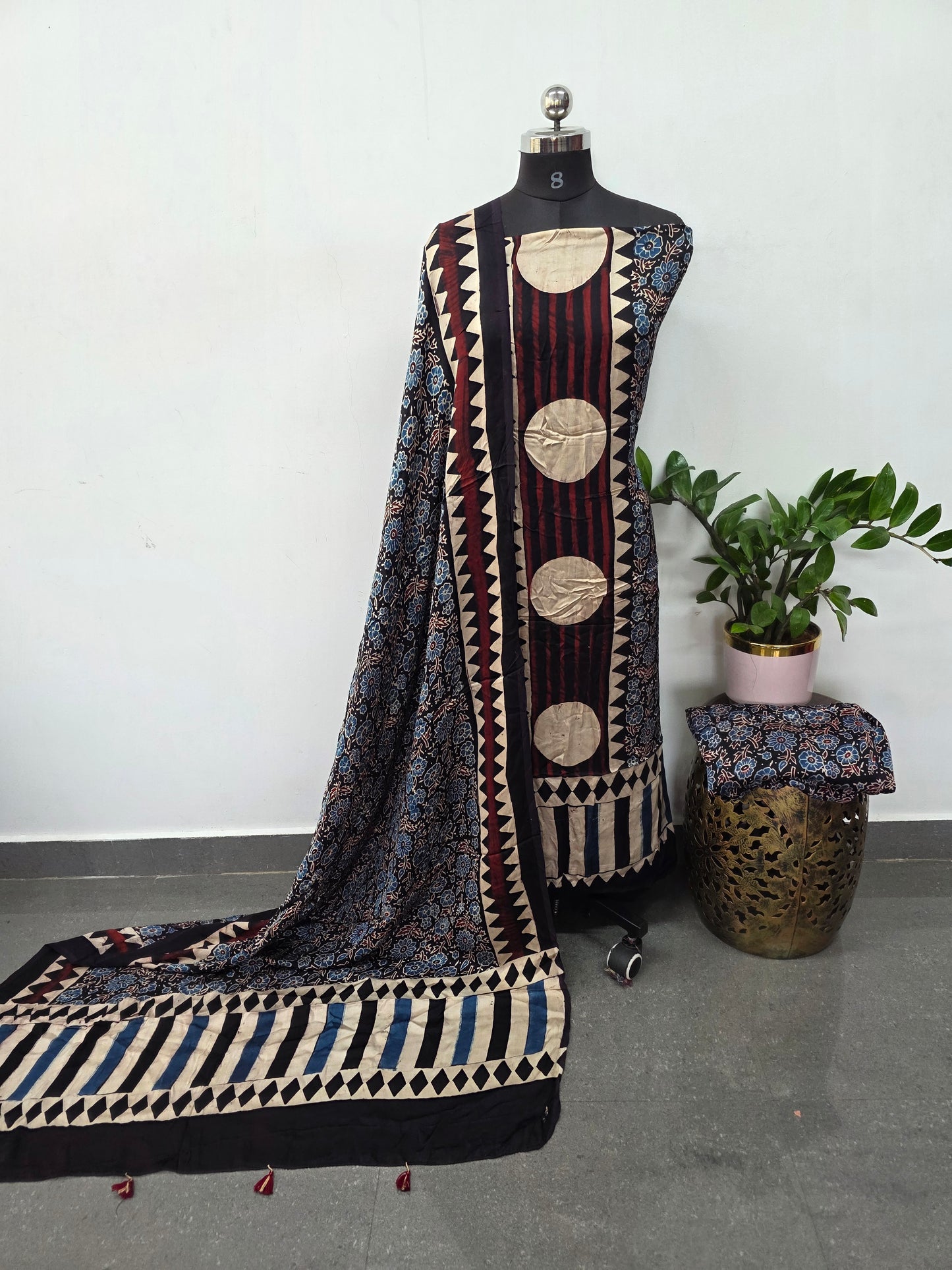 Handcrafted ajrakh modal silk set(3 pcs set) - HZ250