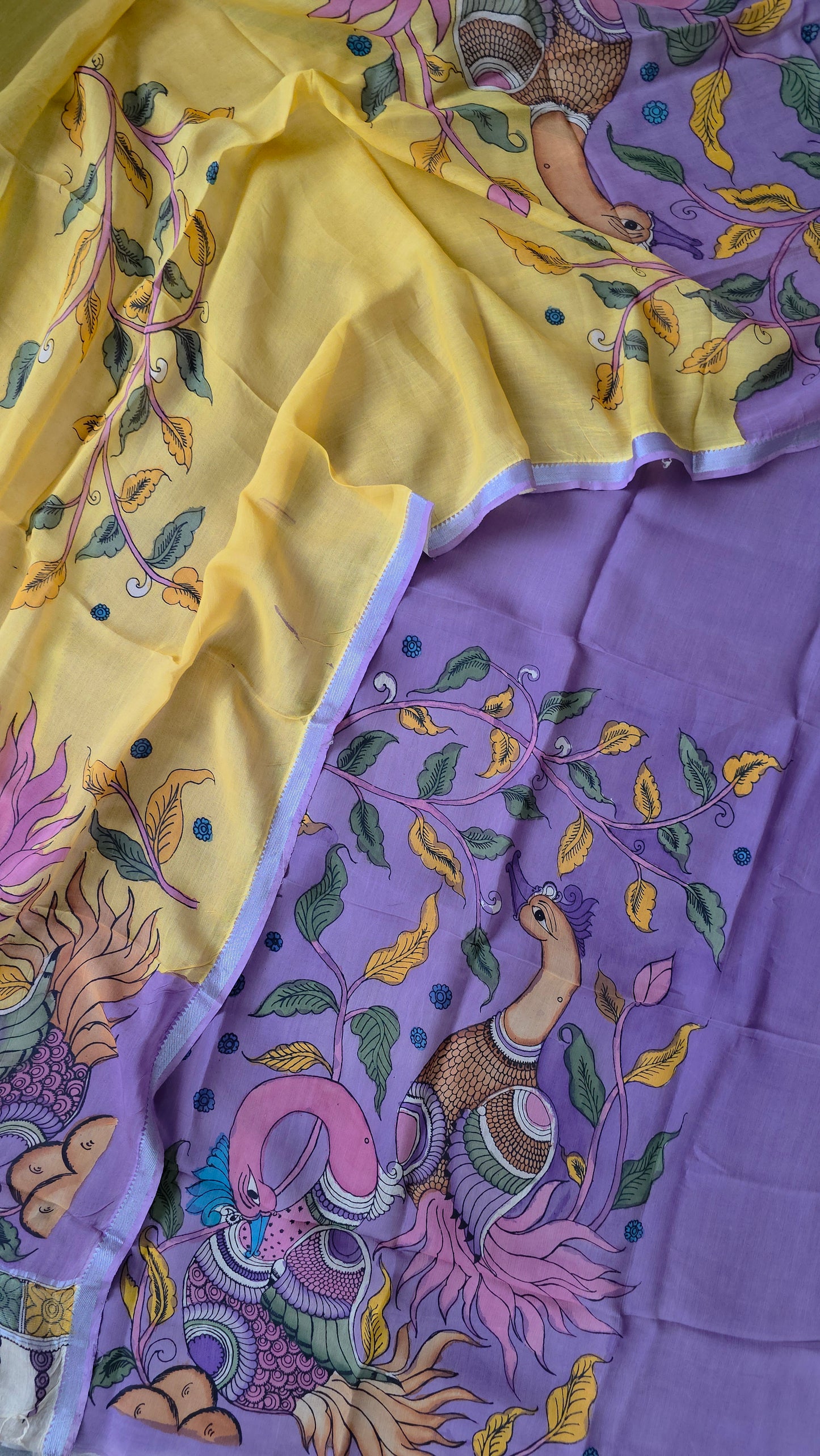 Handcrafted Kalahasthi Penkalamkari bangalore silk set - KH125