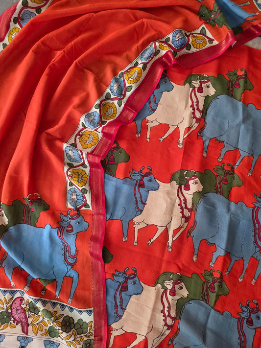 Handcrafted Kalahasthi Penkalamkari bangalore silk set- HP16