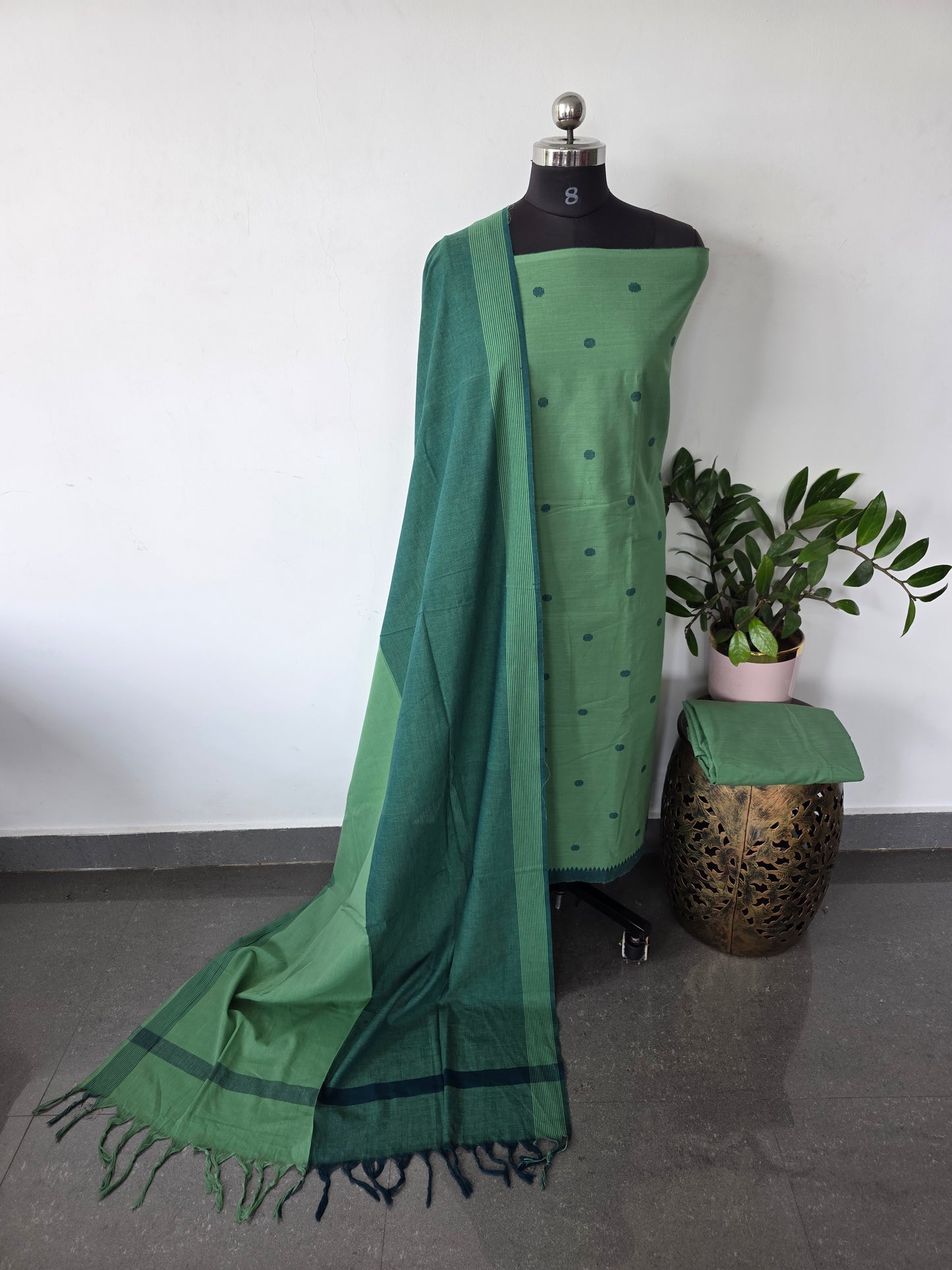 Prewashed Temple border coin butta south cotton set - HJ96