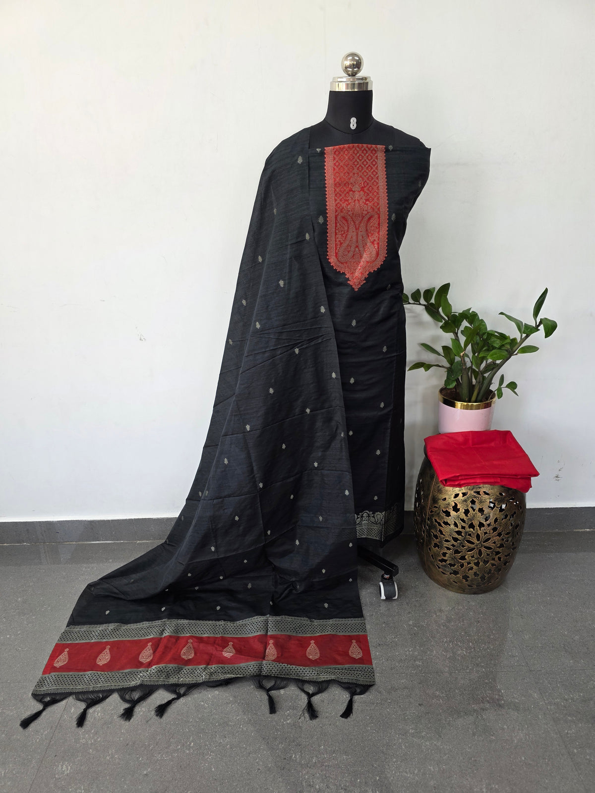 Banarasi Raw silk brocade suit(Black)-DW9