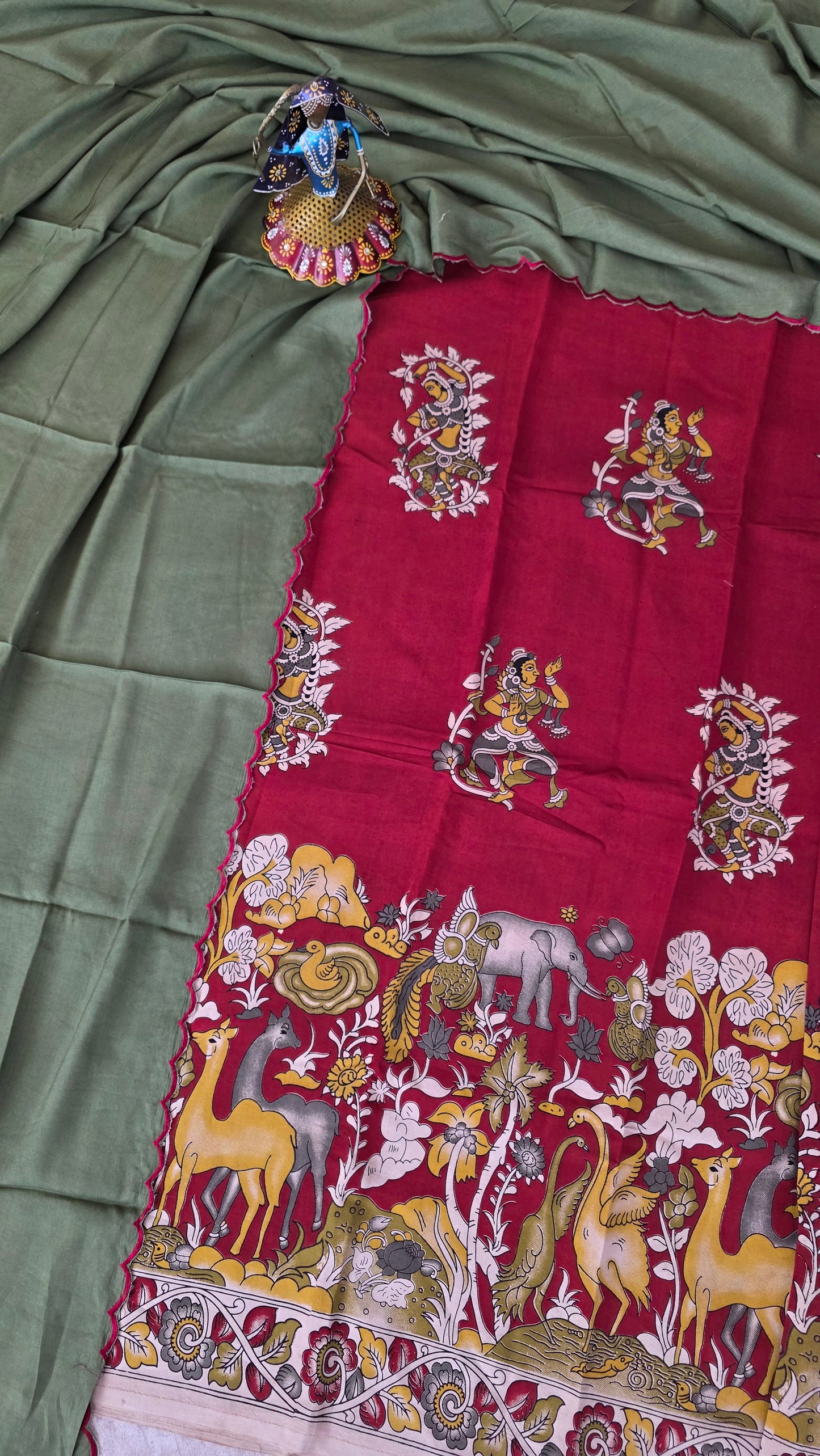Penkalamkari inspired Chennuri kalamkari silk set - AK65
