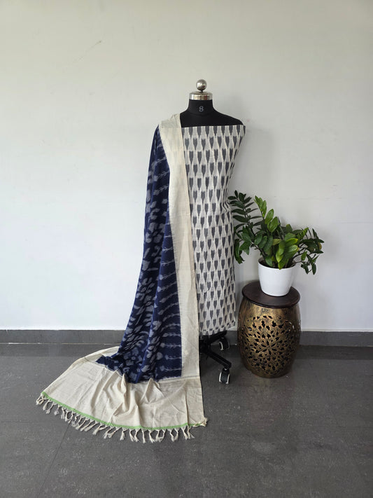 mercerised ikkat cotton top with double ikkat cotton shawl  - MI18