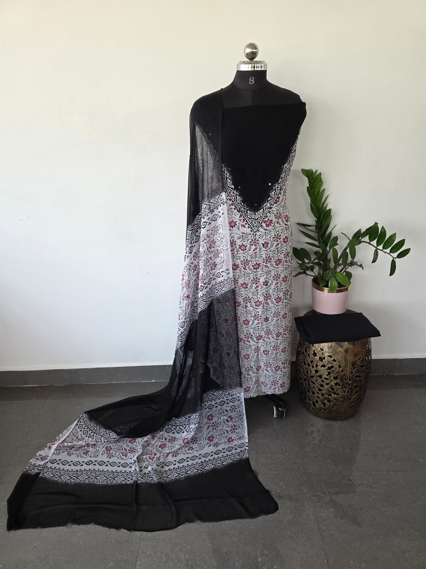 Handblock georgette salwar set with handwork mirror work- GE52