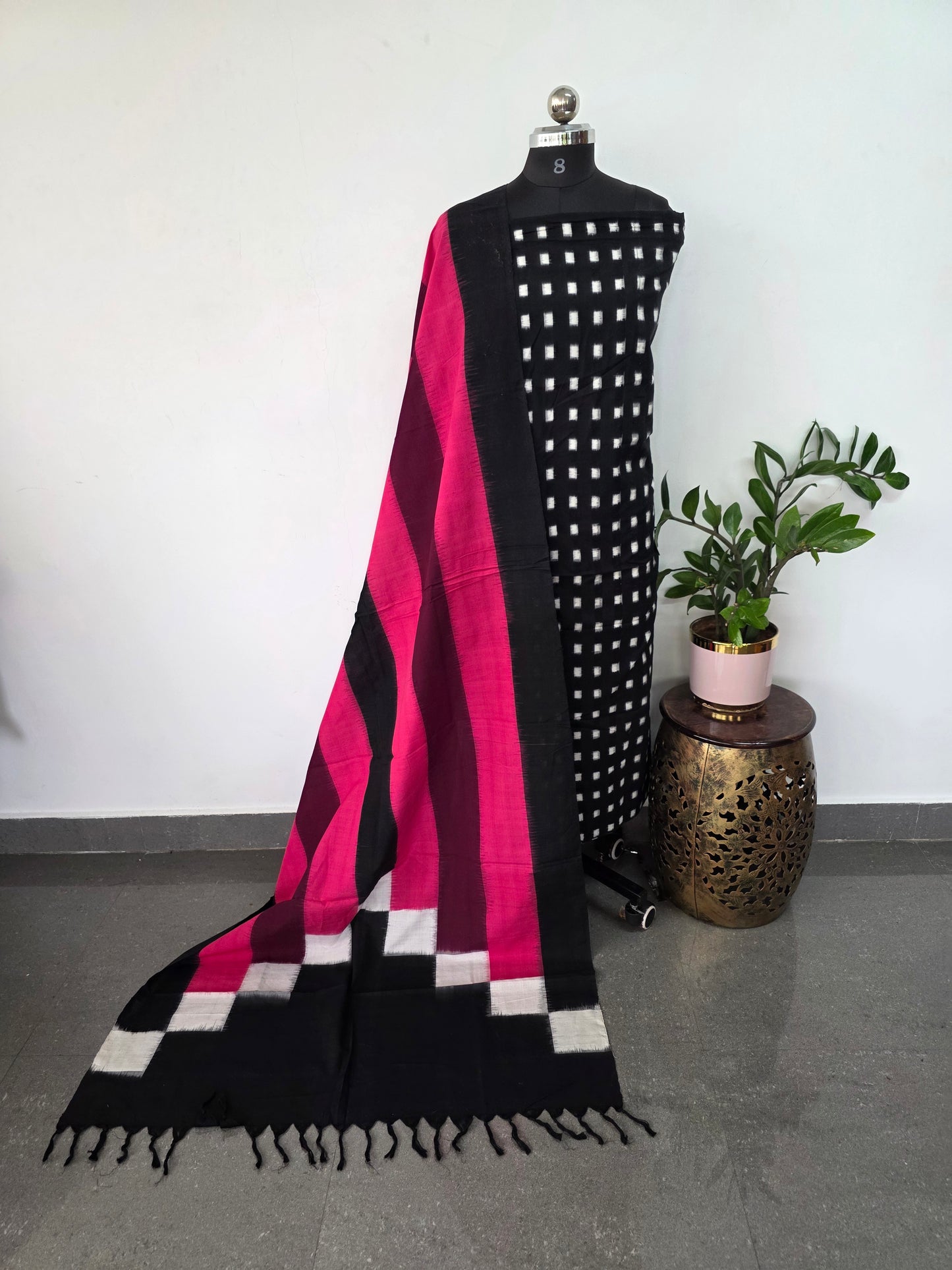 Handloom Double ikkat cotton with double ikkat duppatta-NV401