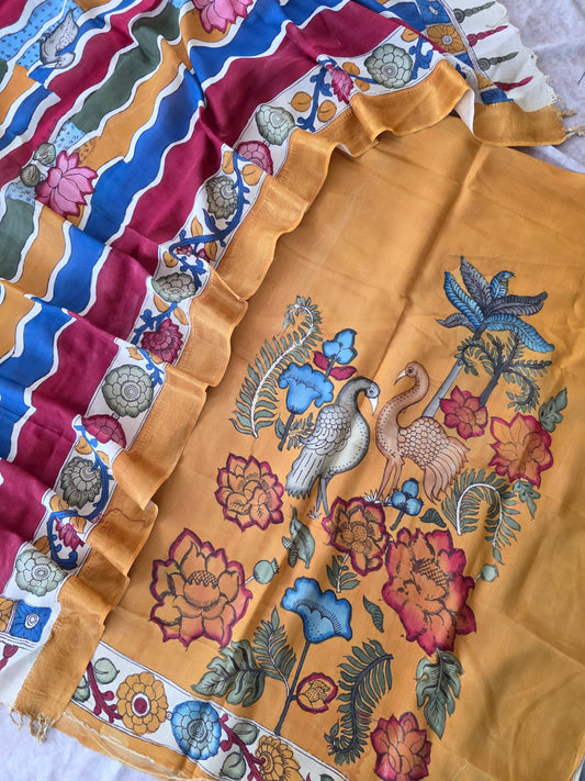Handcrafted Kalahasthi Penkalamkari bangalore silk set- HP28