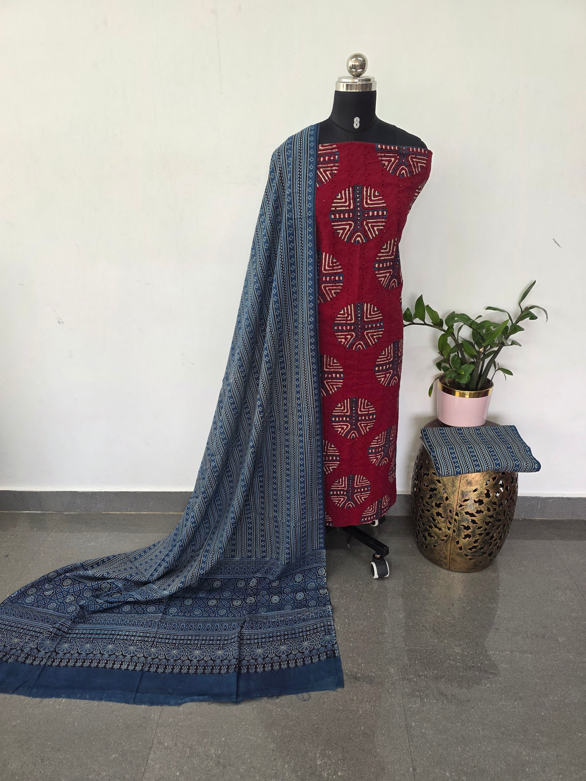 Handcrafted hakoba ajrakh cotton set -HZ333