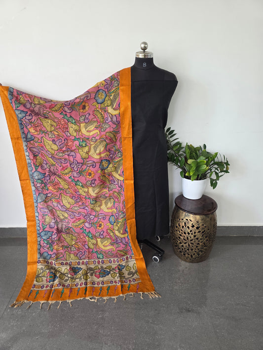 Authentic pure pen kalamkari silk duppatta - KD46