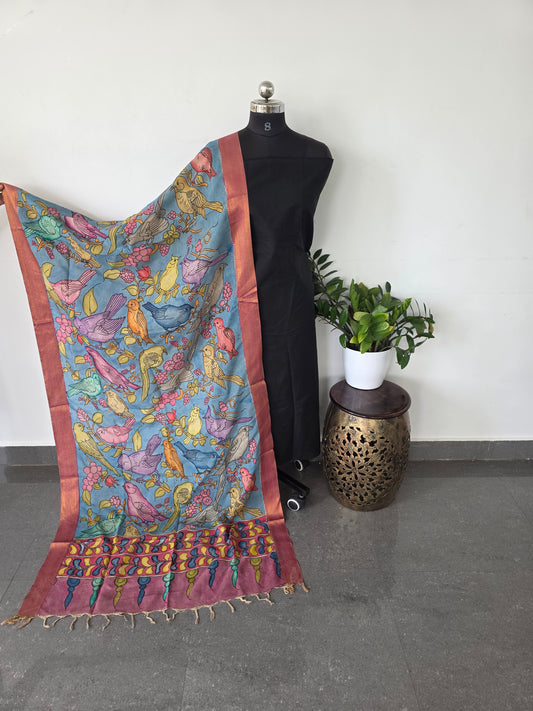 Authentic pure pen kalamkari silk duppatta - PD5
