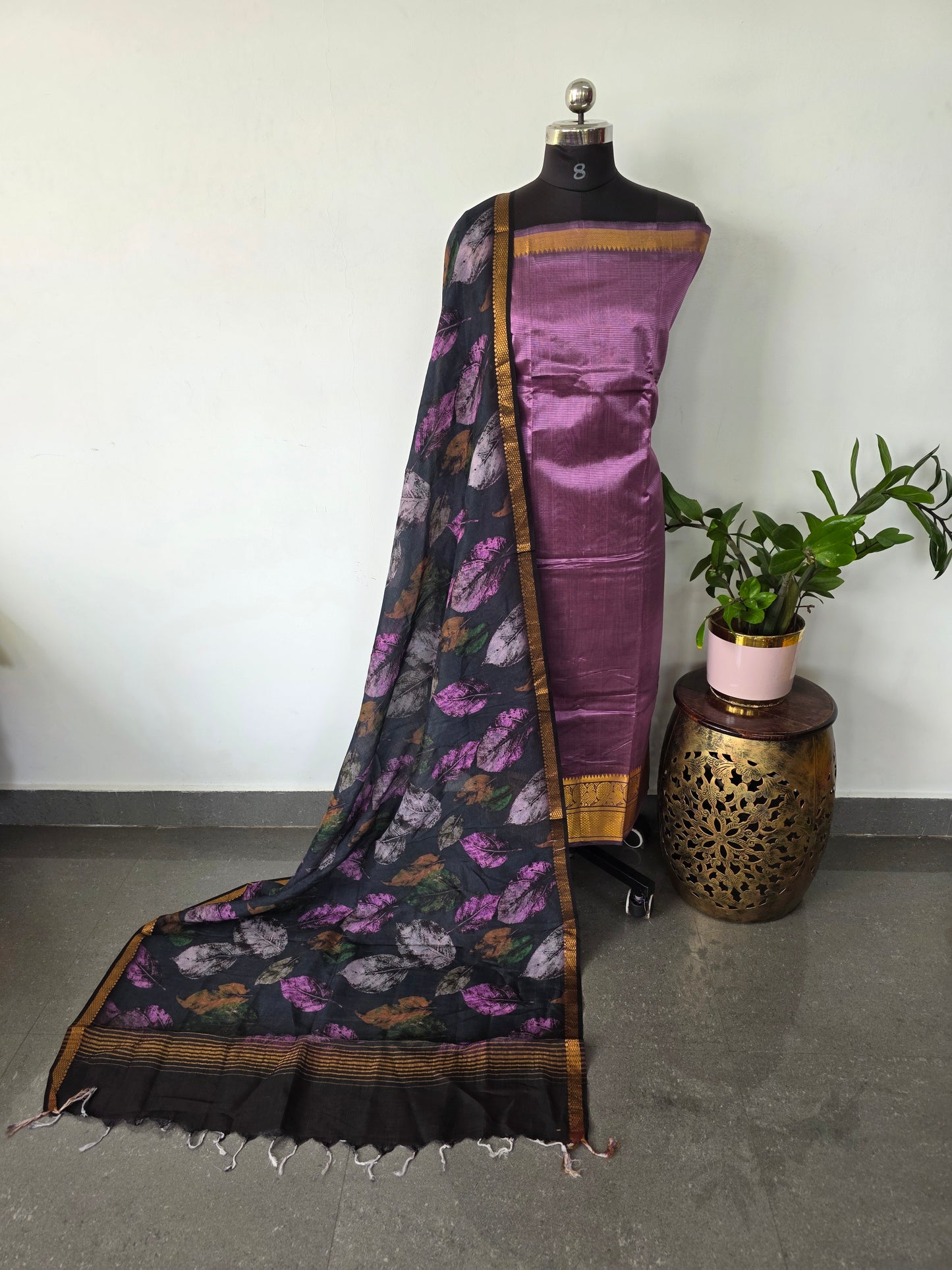 Handloom mangalagiri silk top with pure mangalagiri digital silk shawl - ML16