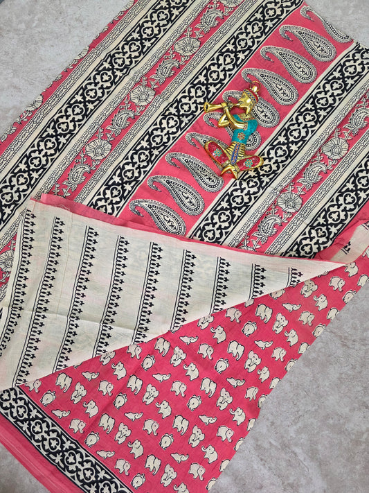 Handblock Jaipuri pure cotton saree - JA538