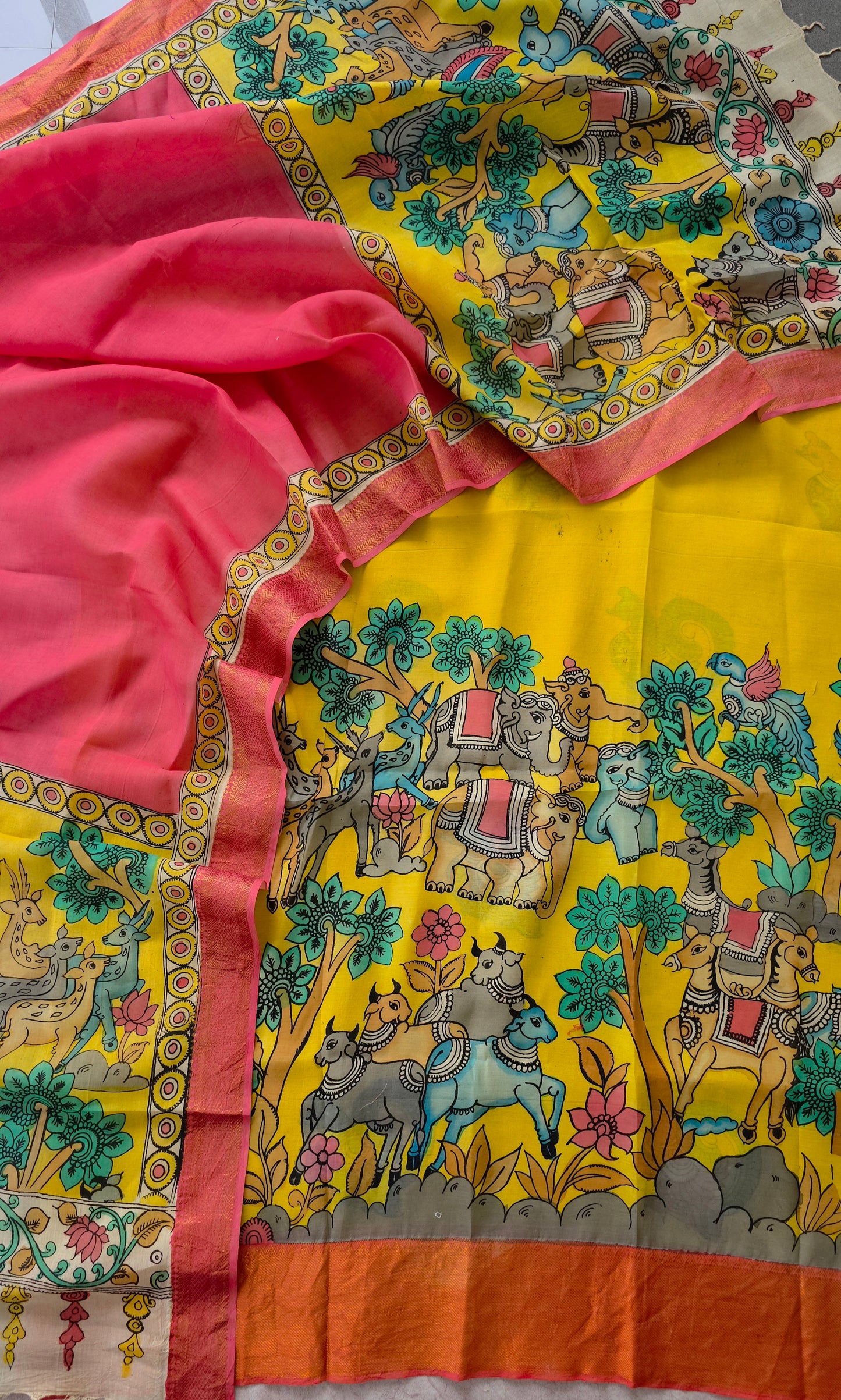 Handcrafted Kalahasthi Penkalamkari bangalore silk set - KH48
