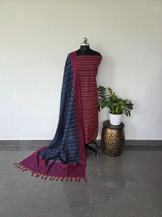 mercerised ikkat cotton top with double ikkat cotton shawl  - MI21