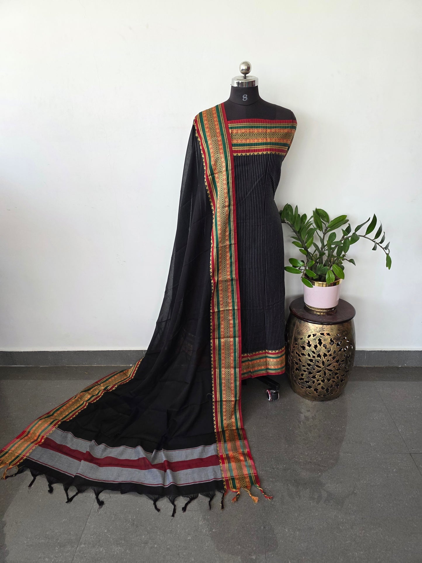 Mercerised stripes narayanapet salwar set (4.5 meters) (black) - NA425