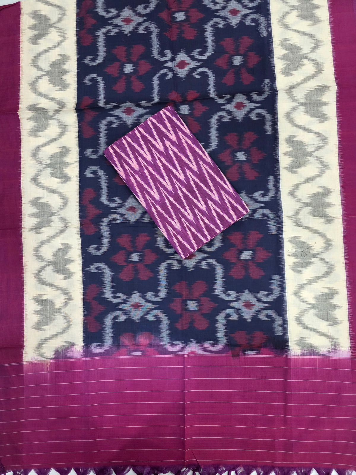 Ikkat cotton with Handloom Mercerised ikkat duppatta - WW859