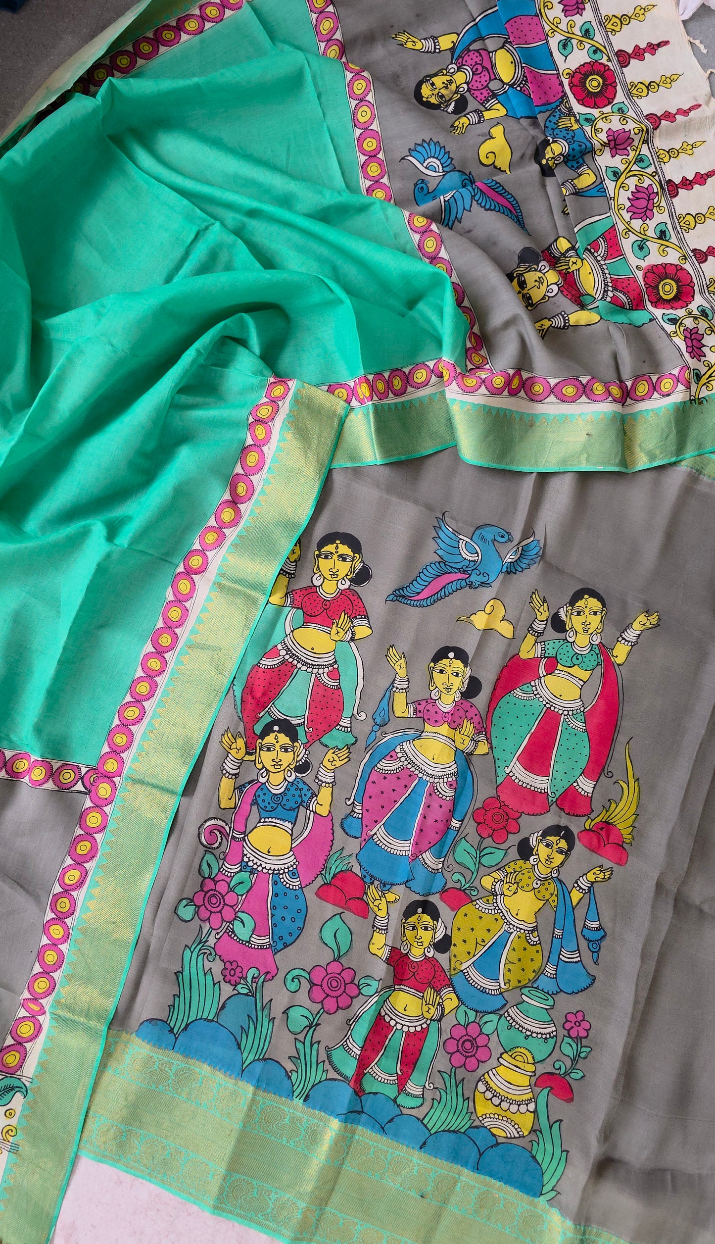 Handcrafted Kalahasthi Penkalamkari bangalore silk set - KH128