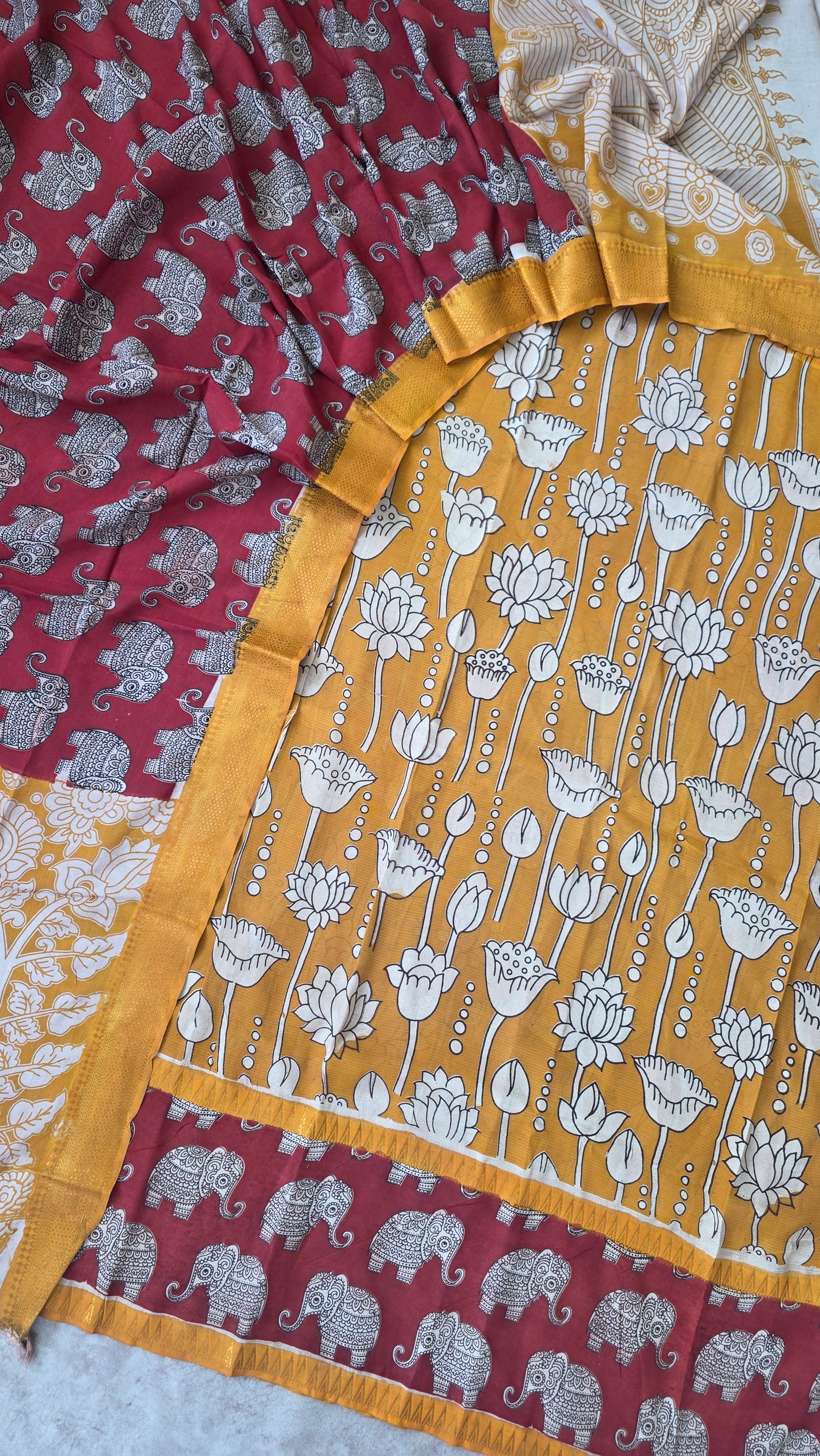 Gap border Mangalagiri kalamkari silk sets (3 mtrs top) - GA23