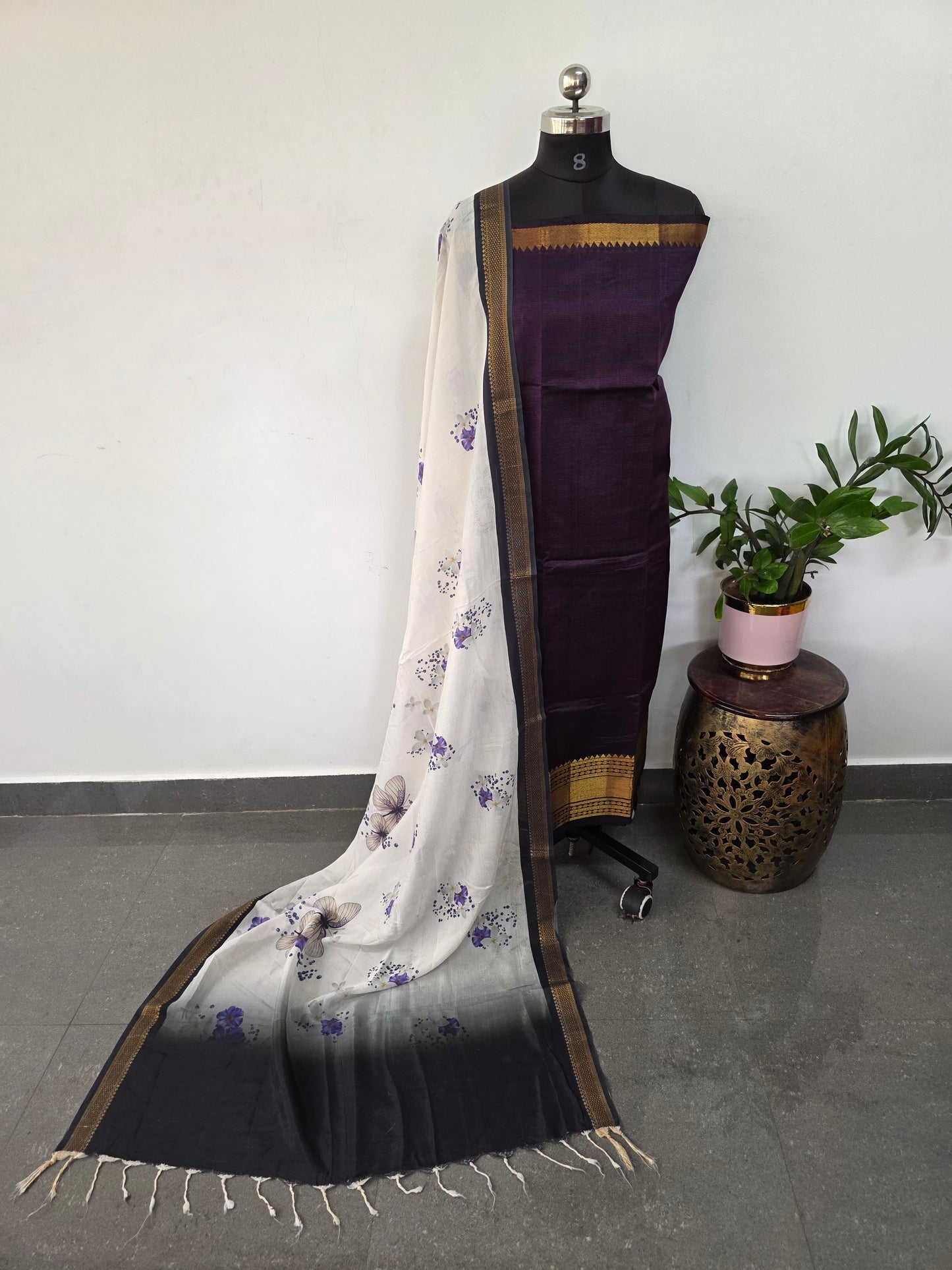 Handloom mangalagiri silk top with pure mangalagiri digital silk shawl - ML41