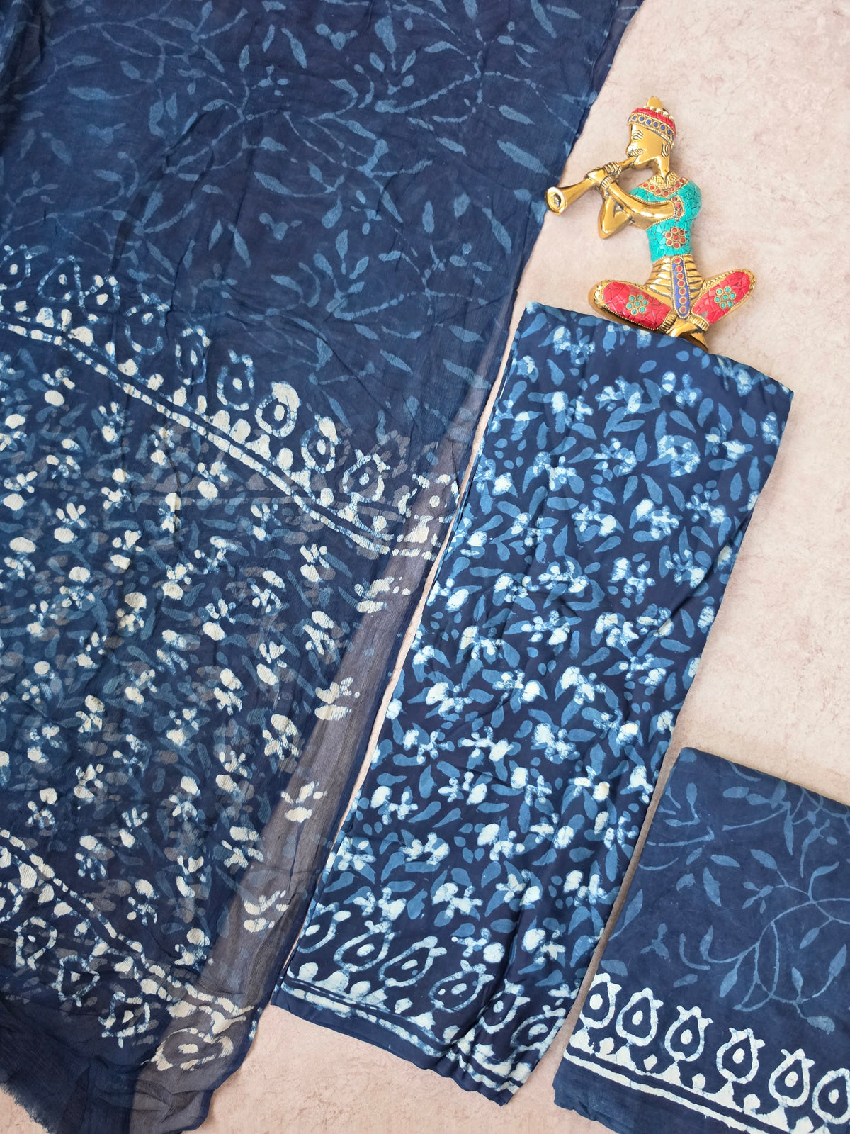 Modal Handblock Jaipuri silk set with chiffon duppatta- JA579