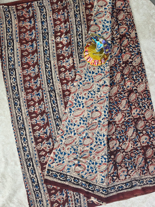 Handblock pure kalamkari cotton saree  - HS2