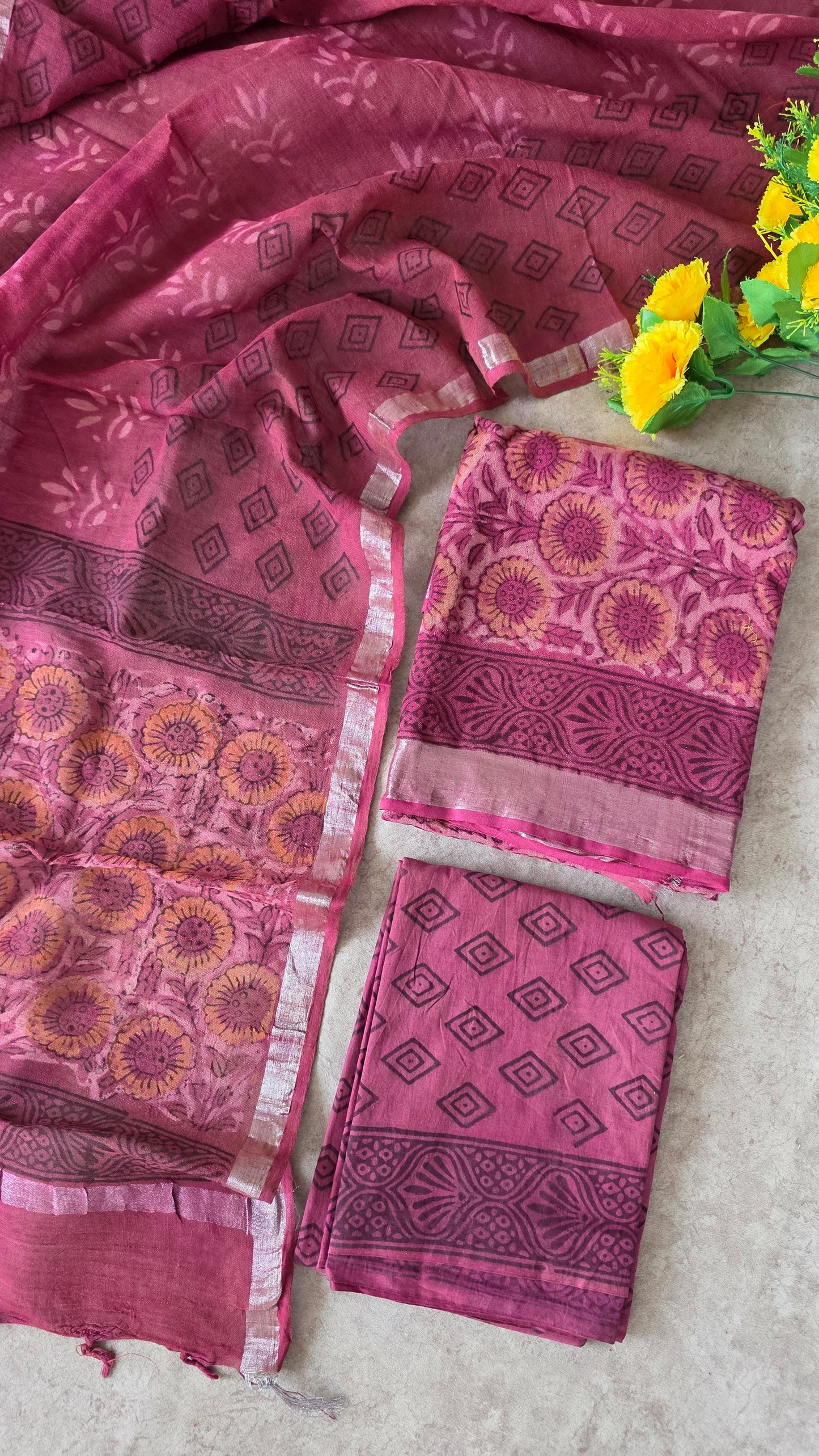 Handblock Jaipuri linen cotton set - JA739