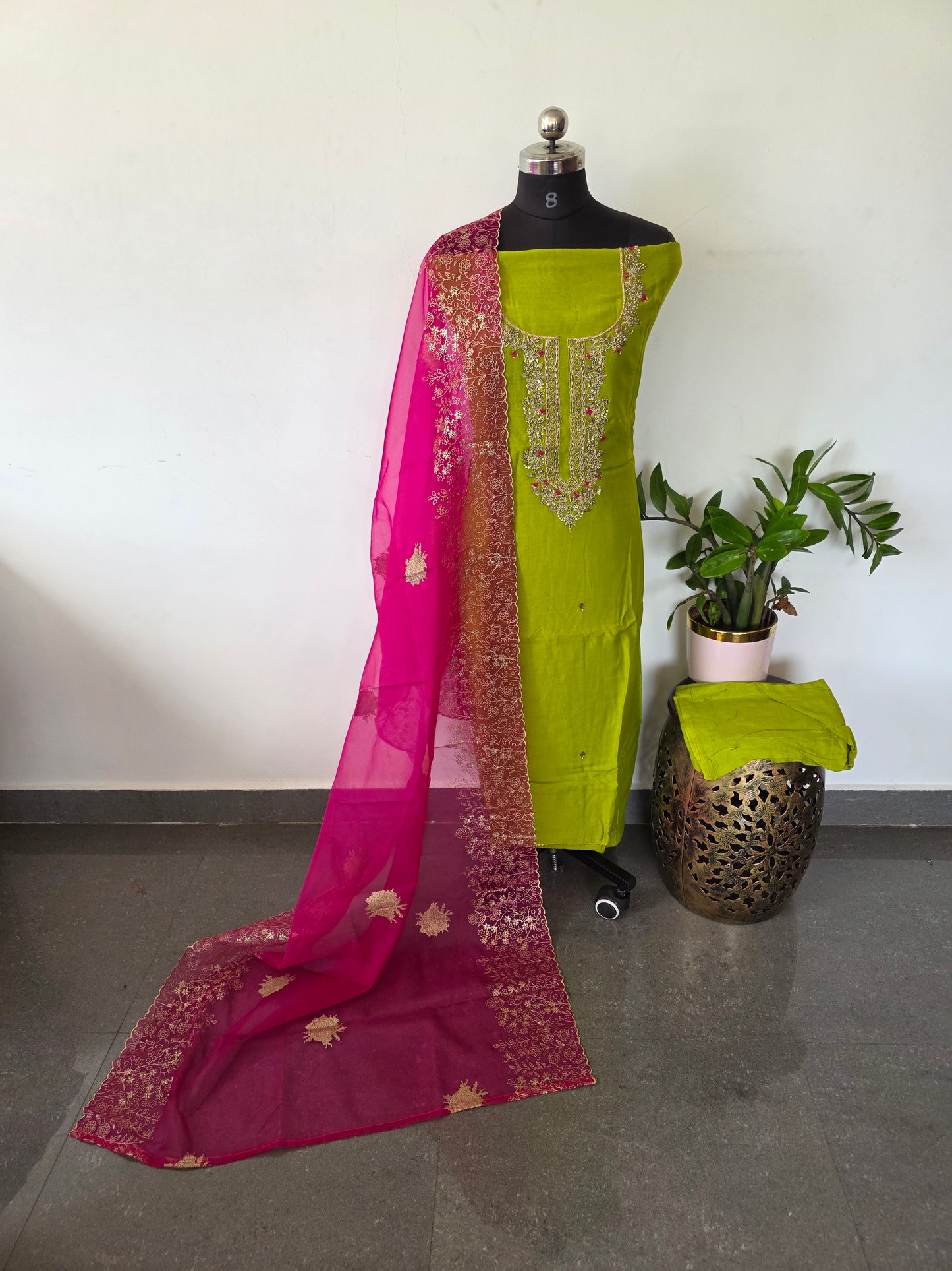 Tissue silk set with embroidery organza duppatta - JA800