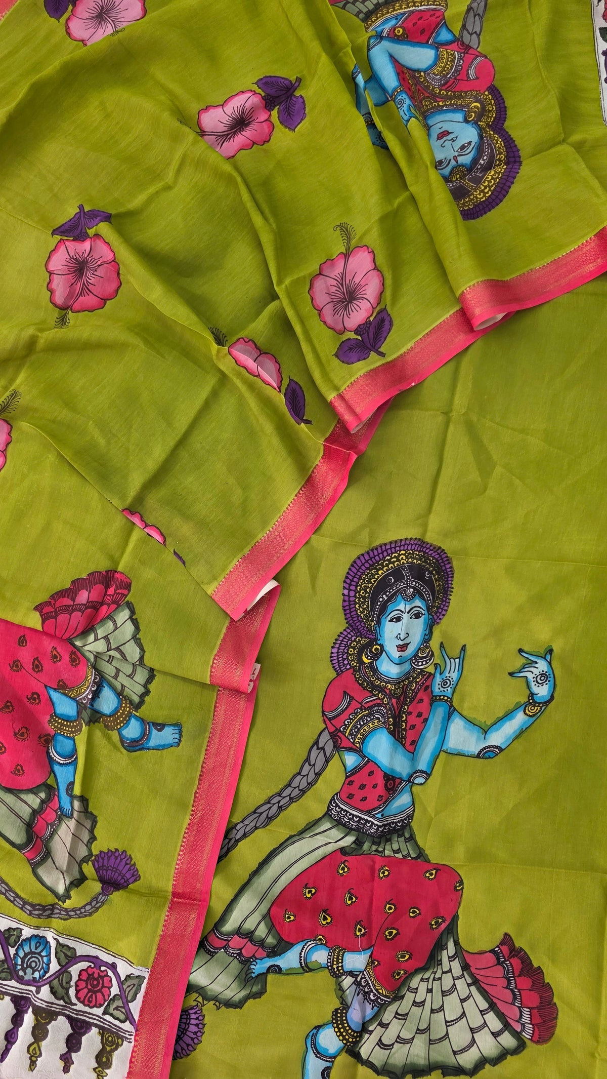 Kalahasthi Handcrafted Penkalamkari bangalore silk set -KH268