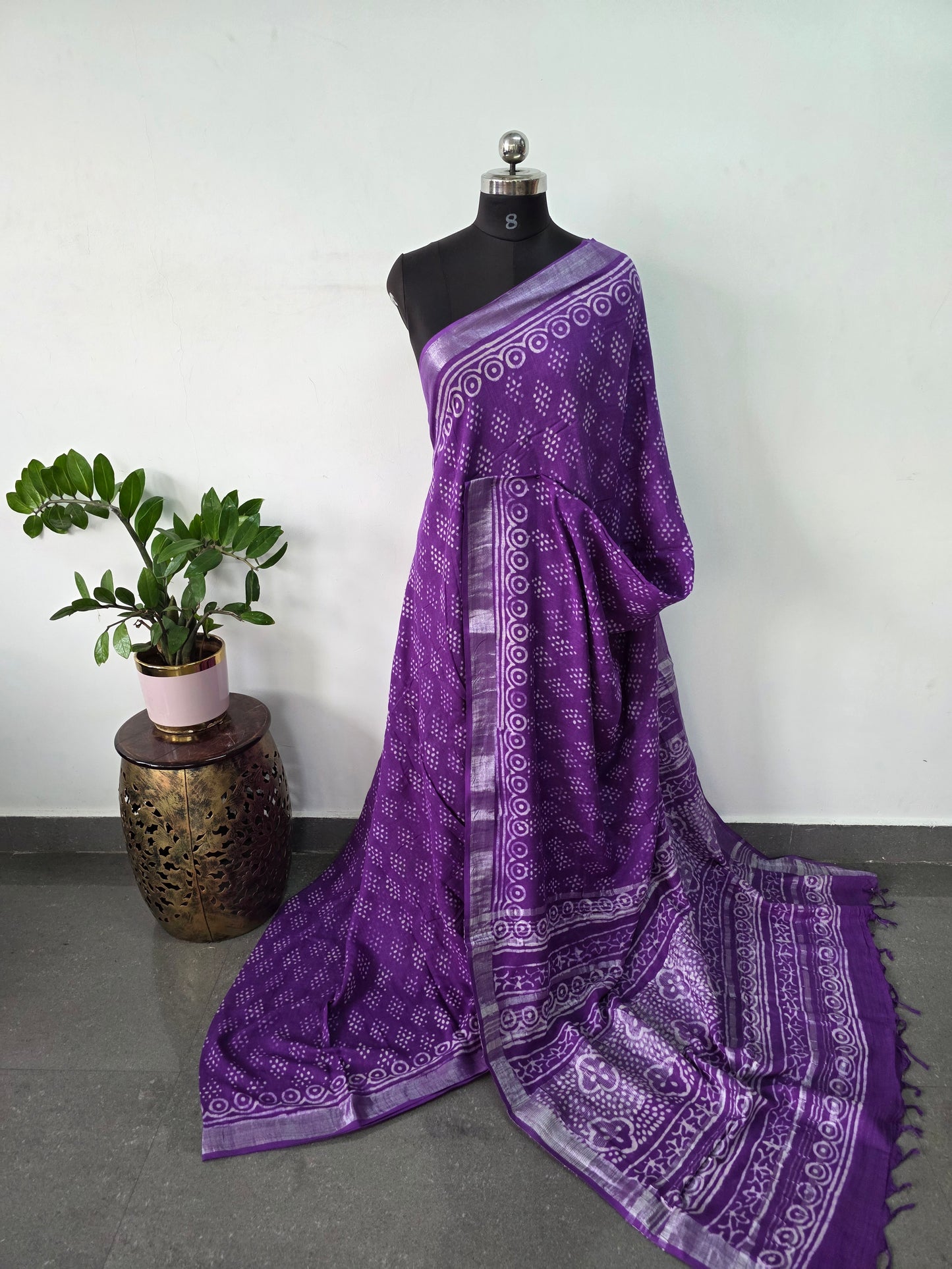 Handblock Jaipuri linen cotton saree - JA834